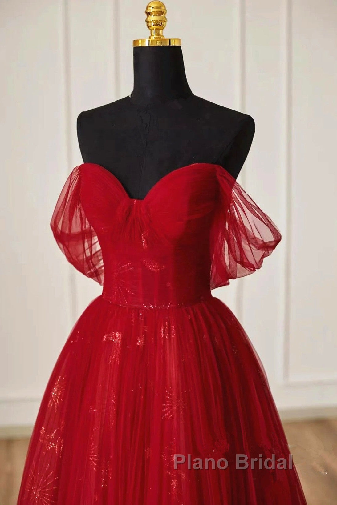 Lovely Wine Red Tulle Sweetheart Off Shoulder Formal Prom Dresses, Wine Red Long Party Dresses Secondary image