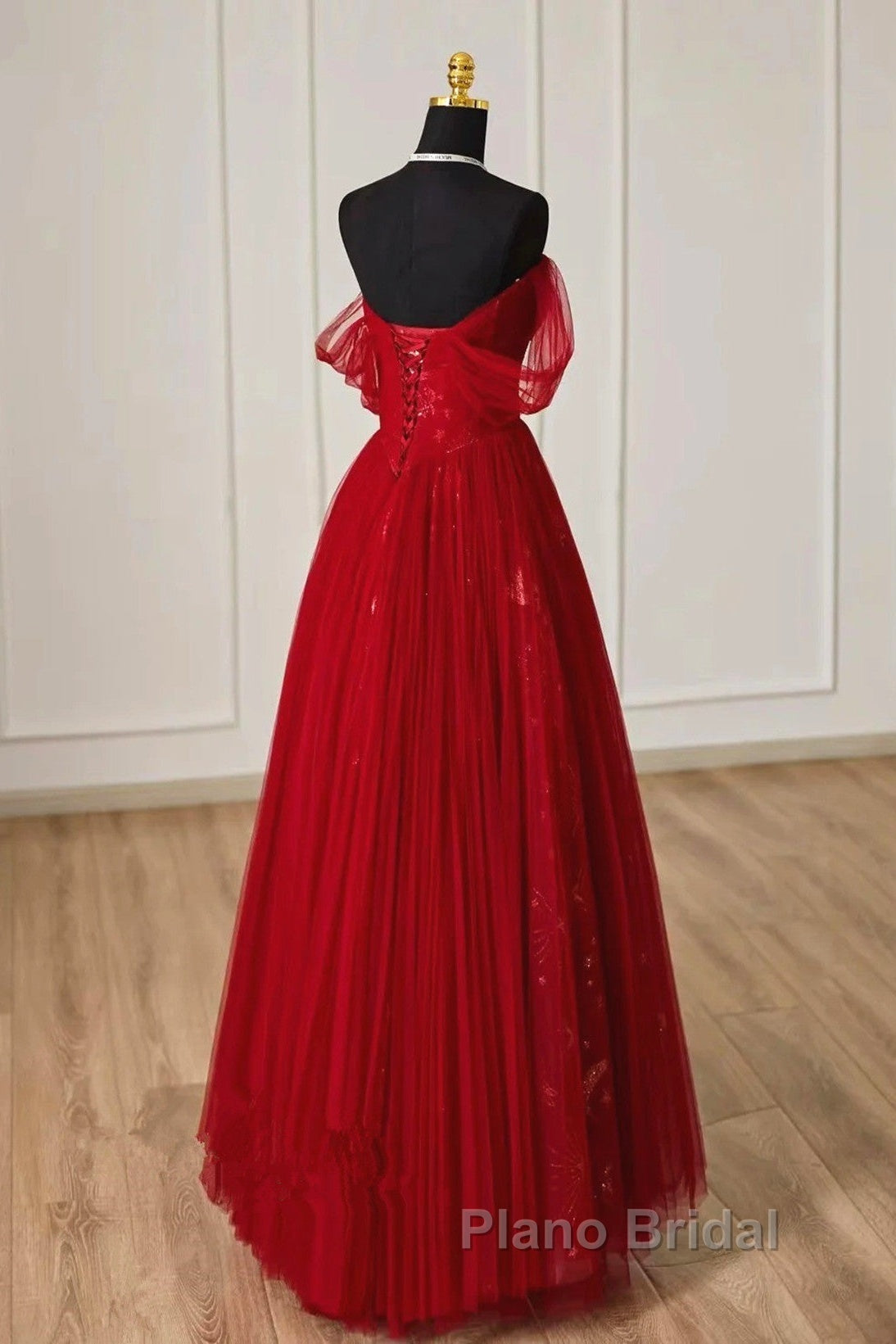 Lovely Wine Red Tulle Sweetheart Off Shoulder Formal Prom Dresses, Wine Red Long Party Dresses