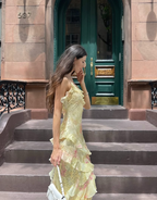 Lovely Yellow Ruffles Long Formal Prom Dresses Formal Evening Dresses