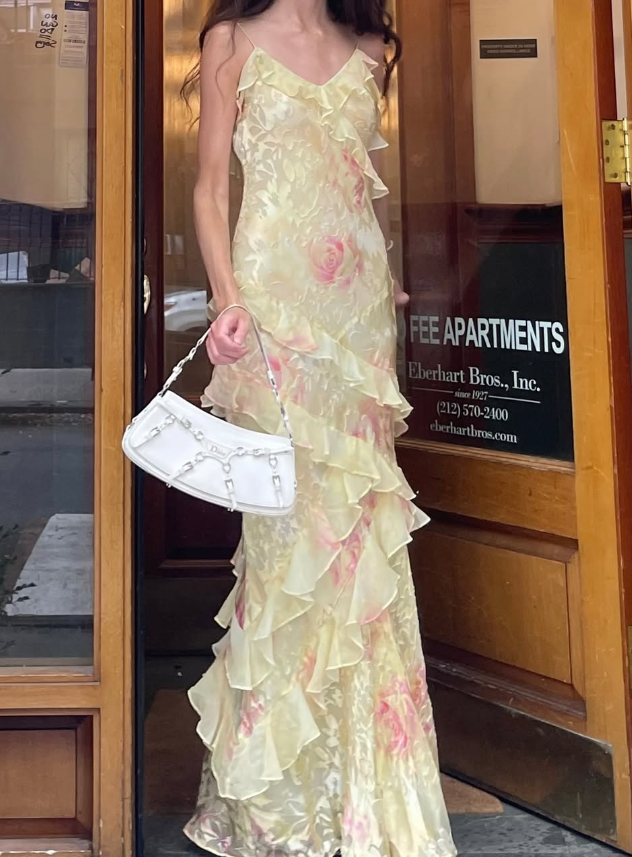 Lovely Yellow Ruffles Long Formal Prom Dresses Formal Evening Dresses
