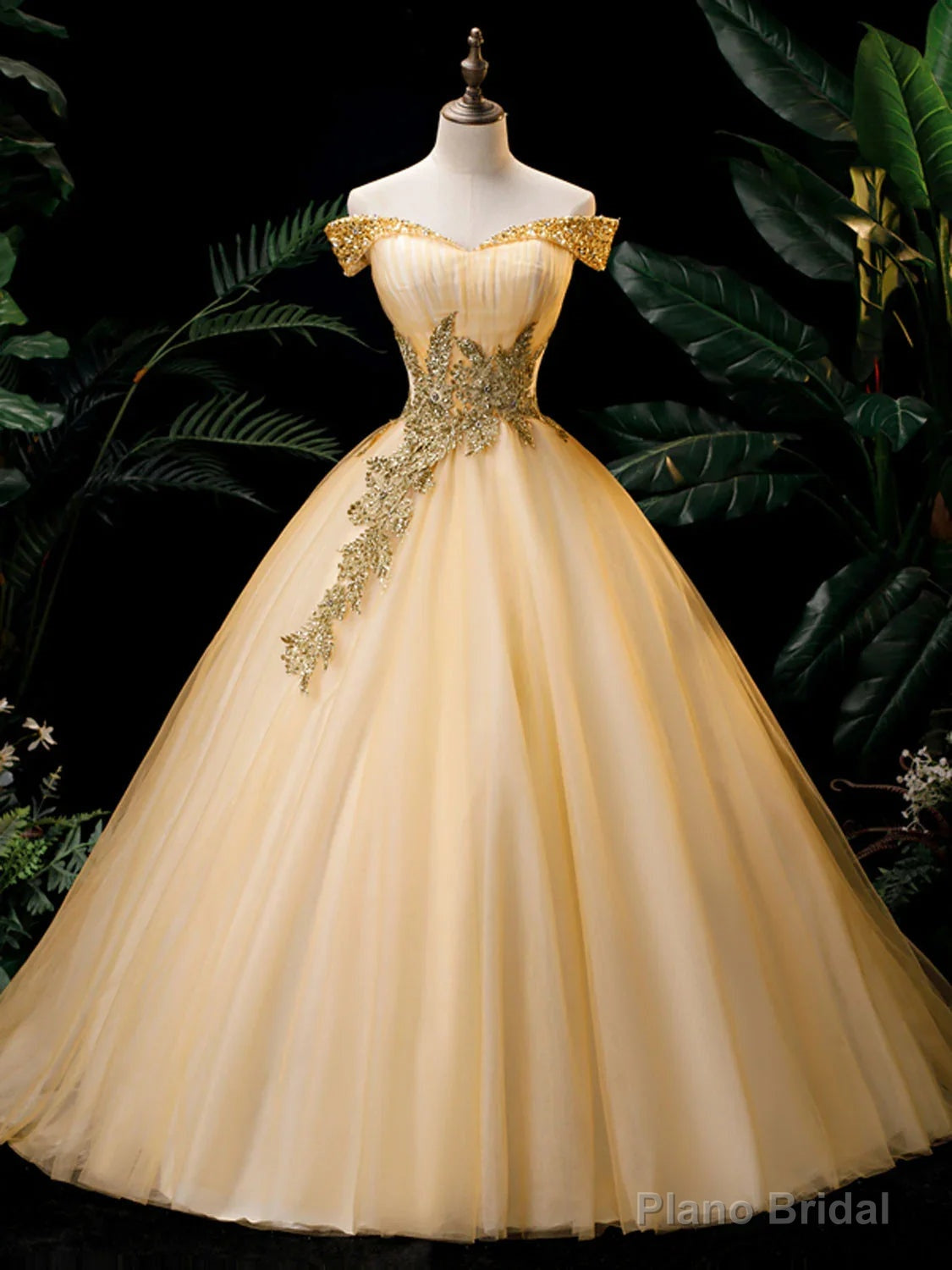 Lovey Champagne Beaded Ball Gown Sweet 16 Dress Long Prom Dresses prom dresses shops Main image