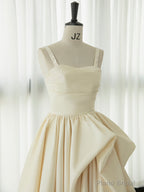Irregular Champagne Tea Length Prom Dress, Simple A-Line Evening Party Dress