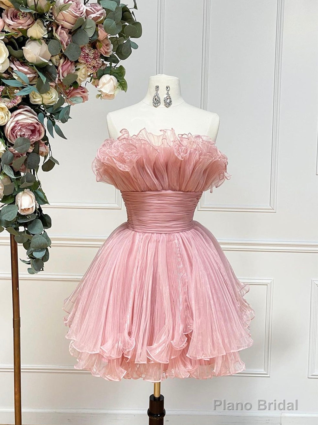 Pink Strapless Tulle Short Prom Dress, Cute A-Line Homecoming Dress Secondary image