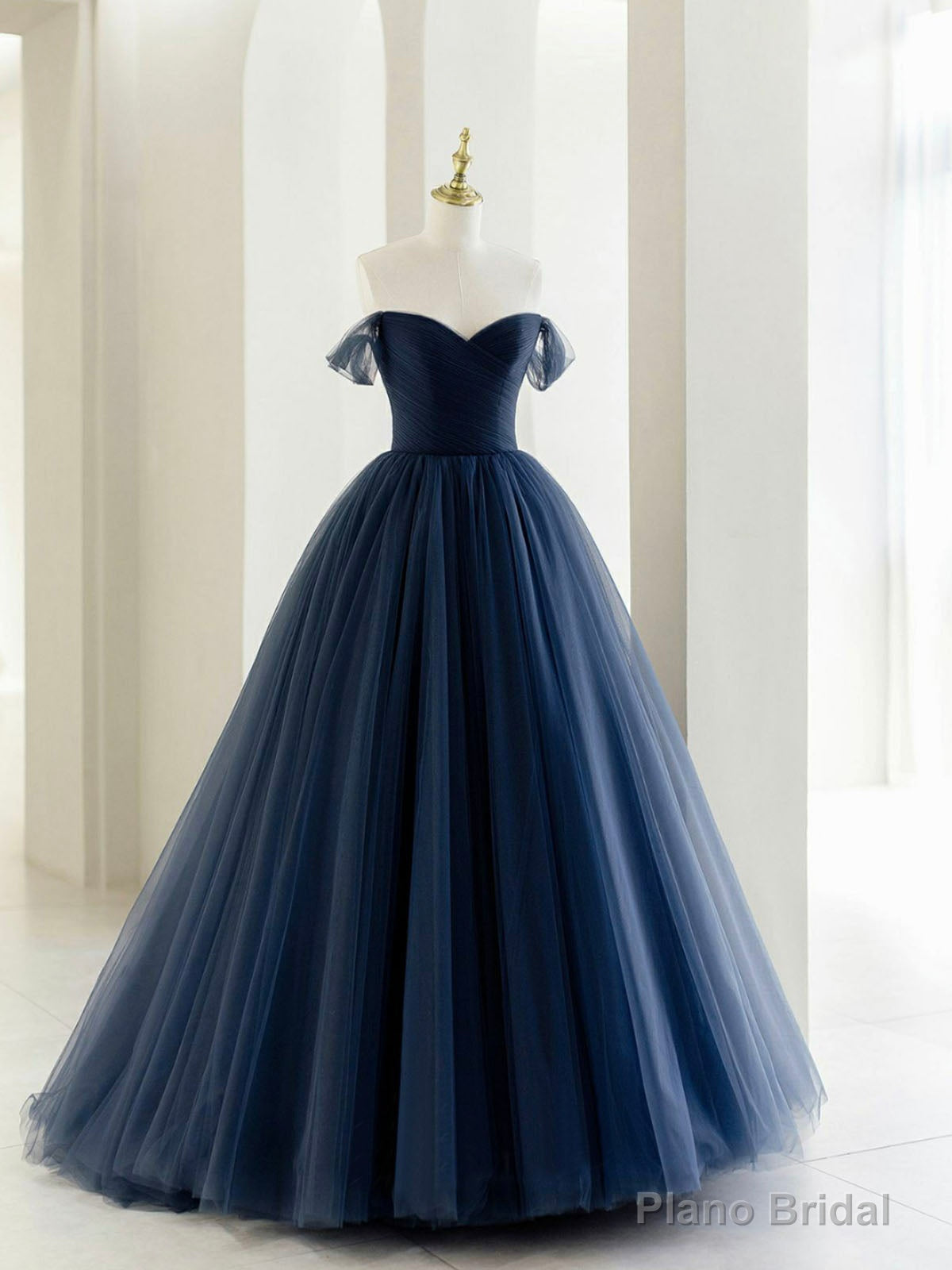 Off the Shoulder Tulle Long Prom Dress, A-Line Blue Formal Evening Dress Main image