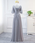 Simple V Neck Chiffon Long Formal Prom Dresses, Bridesmaid Dresses