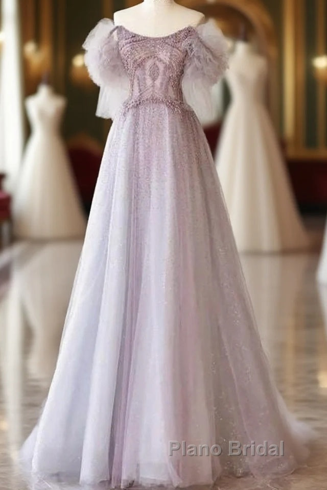 Luxurious A Line Off The Shoulder Pink Long Formal Prom Dresses Main image