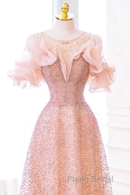 Luxurious A Line Off The Shoulder Pink Tulle Long Formal Prom Dresses