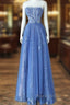 Luxurious A Line Strapless Blue Long Formal Prom Dresses