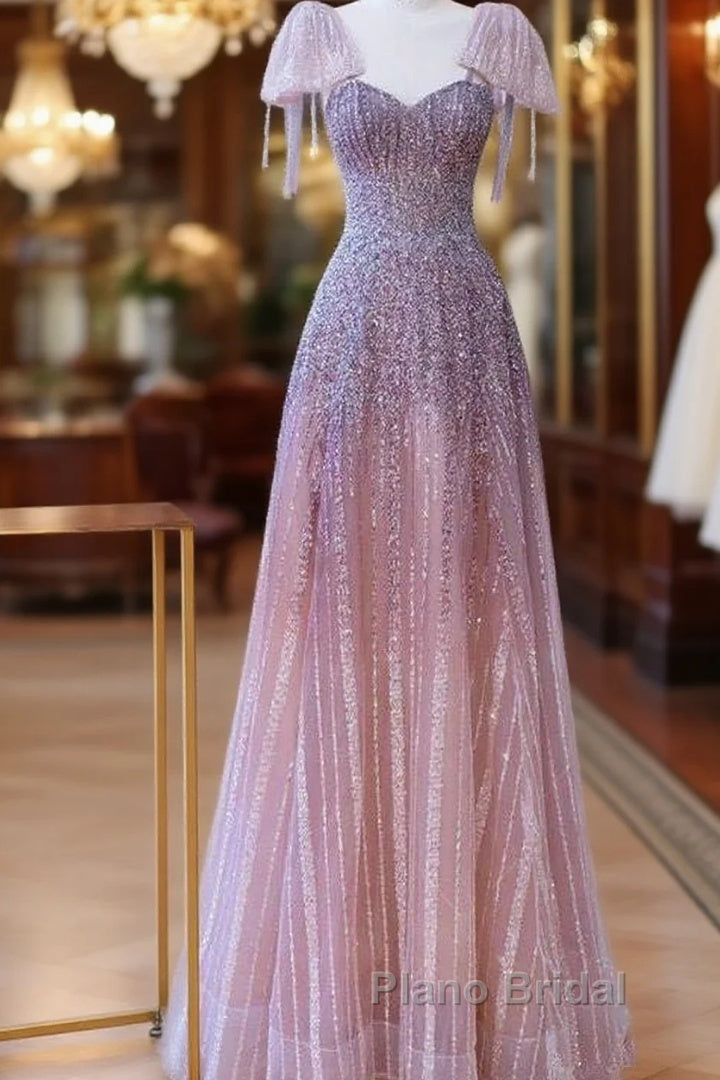 Luxurious A Line Straps Long Formal Prom Dresses