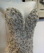 Luxurious And Elegant Sweetheart Neckline Pearl Rhinestone Lace Mermaid Long Formal Prom Dresses