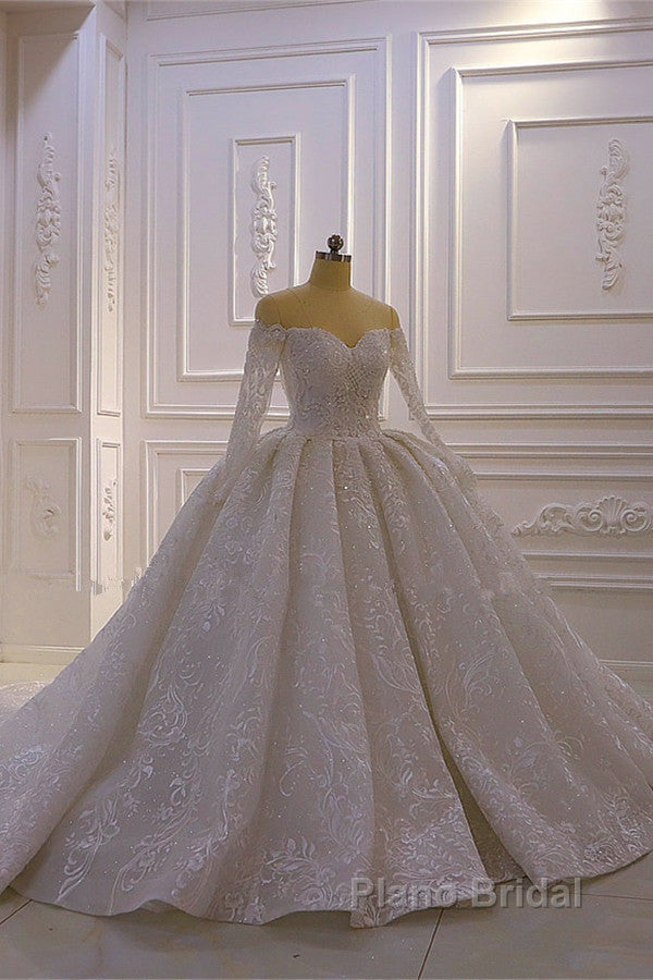 Luxurious Ball Gown Long Sleevess 3D Lace Sweetheart Long Wedding Dresses Secondary image