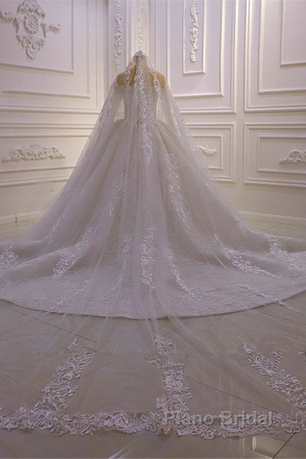Luxurious Ball Gown Long Sleevess 3D Lace Sweetheart Long Wedding Dresses