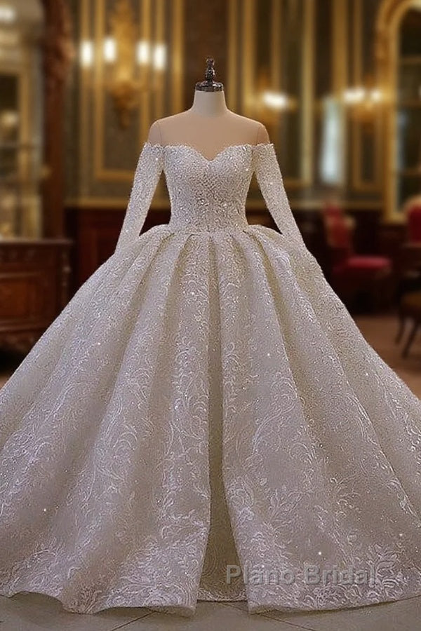 Luxurious Ball Gown Long Sleevess 3D Lace Sweetheart Long Wedding Dresses Main image