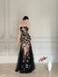 Luxurious Black A-Line 3D Floral Sequin Strapless Tulle Long Formal Prom Dresses