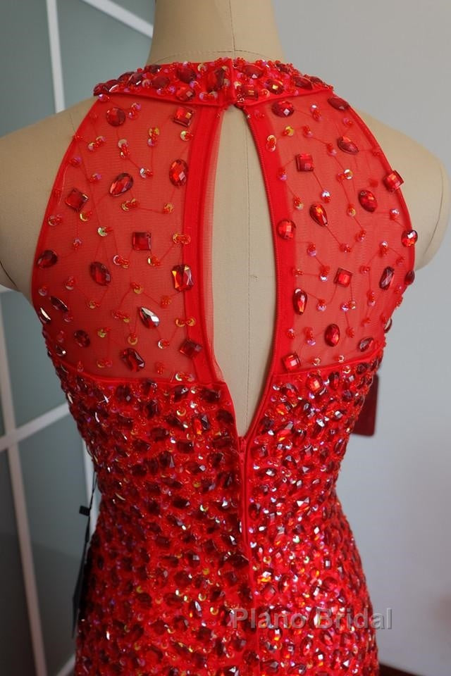 Luxurious Crystal Beaded Halter Mermaid Evening Dresses Leg Split Formal Prom Gowns Secondary image