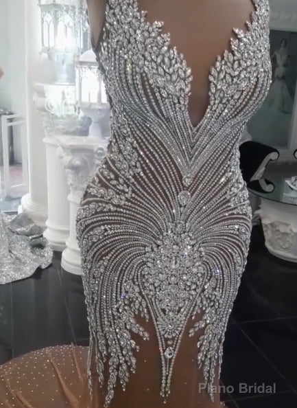 Luxurious Crystals Mermaid Wedding Dresses V Neck Backless Champagne Bridal Gowns Secondary image