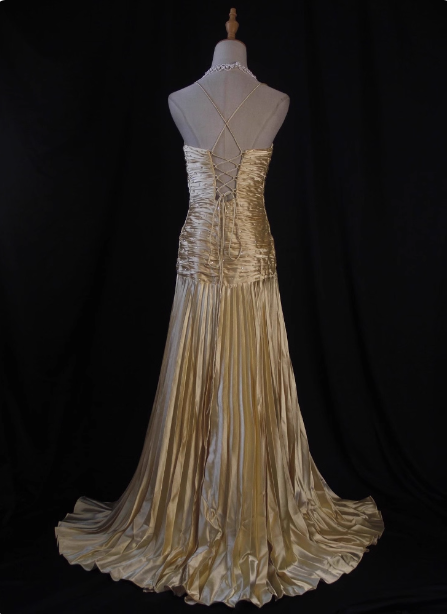 Luxurious Elegant Yellow A-Line V-Neck Spaghetti Strap Knot Ruched Satin Long Formal Prom Dresses