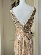 Luxurious Gold V-Neck Mermaid Sequined Long Formal Prom Dresses