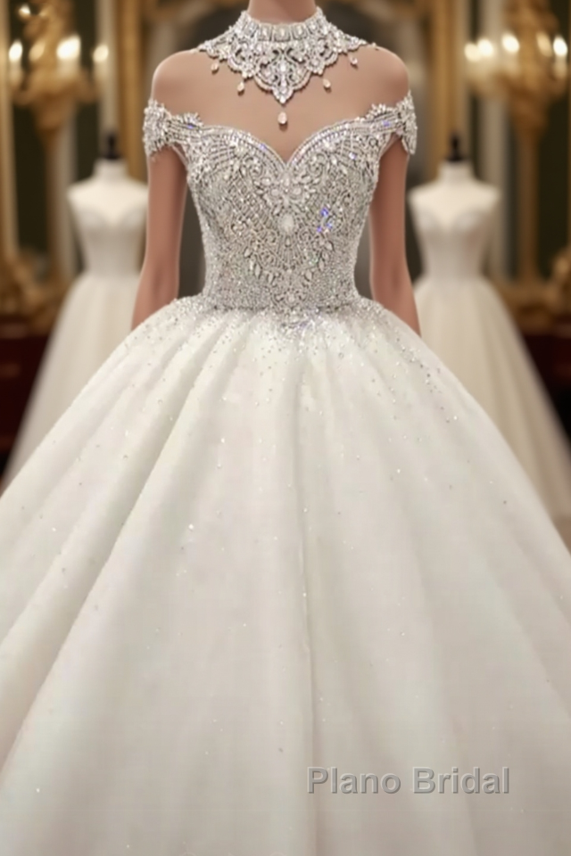 Luxurious High Neck Crystal Beading Ball Gown Wedding Dresses Main image