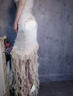 Luxurious Ivory Mermaid Thin Strap Pearl Ruffled Satin Long Formal Prom Dresses