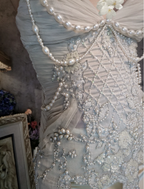 Luxurious Ivory Mermaid Thin Strap Pearl Ruffled Satin Long Formal Prom Dresses