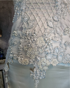 Luxurious Ivory Mermaid Thin Strap Pearl Ruffled Satin Long Formal Prom Dresses