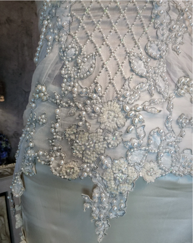 Luxurious Ivory Mermaid Thin Strap Pearl Ruffled Satin Long Formal Prom Dresses