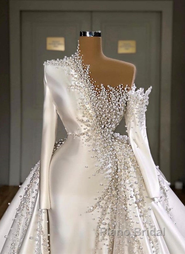 Luxurious Long Sleeve Pearls Overskirt Wedding Dress Online Secondary image