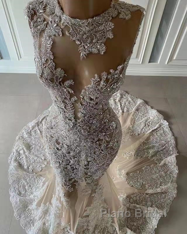 Luxurious Mermaid Lace Appliques Wedding Dress Sheer Skirt Secondary image