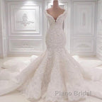 Luxurious Off the Shoulder Mermaid Wedding Dress New Arrival Lace AppliquesBridal Gowns