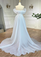 Luxurious Palace White Mermaid Off-The-Shoulder Beaded Tulle Train Formal Prom Dresses