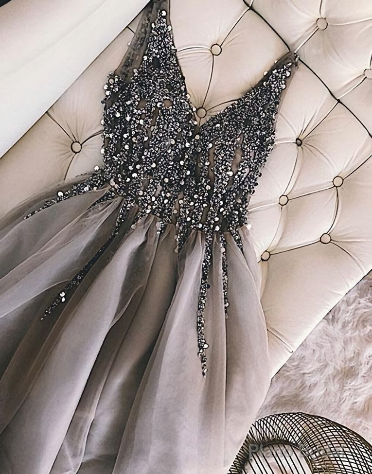 Luxurious Sequins Beaded V-neck Tulle Homecoming Dresses Short Party Dress Secondary image