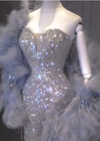 Luxurious Shiny Silver Mermaid Sweetheart Neck Sequin Long Formal Prom Dresses