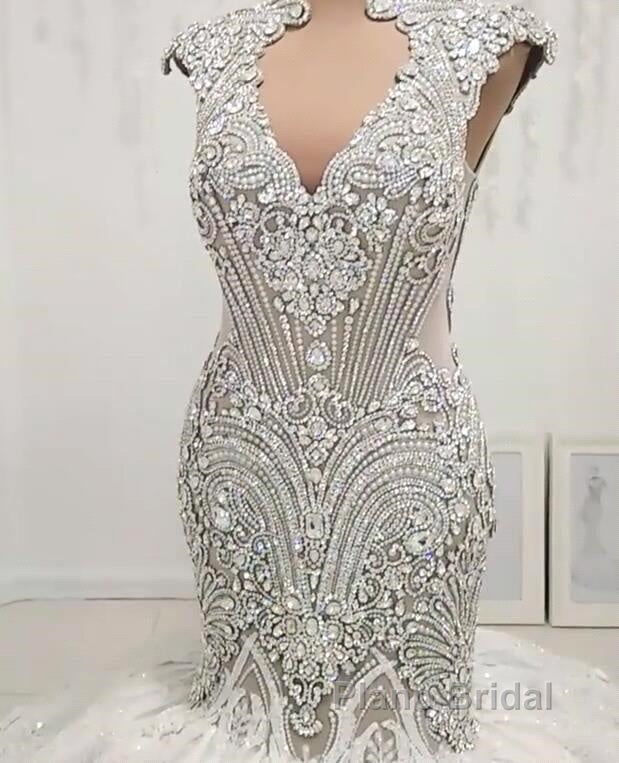 Luxurious Sleeveless Appliques Rhinestones Mermaid Wedding Bridal Gowns Secondary image
