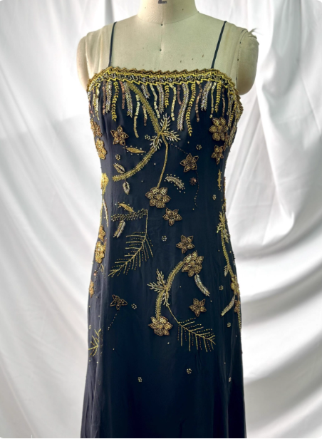 Luxurious Vintage Black Thin Strap Gold Beaded Embroidery Chiffon Long Formal Prom Dresses Secondary image