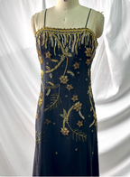 Luxurious Vintage Black Thin Strap Gold Beaded Embroidery Chiffon Long Formal Prom Dresses