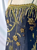 Luxurious Vintage Black Thin Strap Gold Beaded Embroidery Chiffon Long Formal Prom Dresses