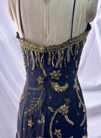 Luxurious Vintage Black Thin Strap Gold Beaded Embroidery Chiffon Long Formal Prom Dresses