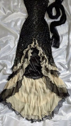 Luxury Beaded Mermaid Formal Prom Dresses, V-Neck Ruffle Party Dresses