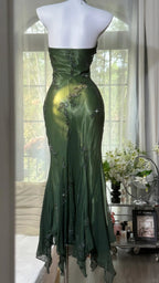 Luxury Dark Green Mermaid Bead Embroidered Chiffon Long Formal Prom Dresses