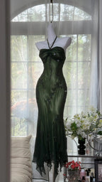 Luxury Dark Green Mermaid Bead Embroidered Chiffon Long Formal Prom Dresses