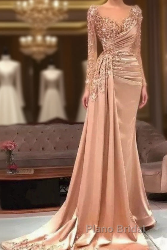 Luxury Evening Dresses Mermaid Long Sleeves Appliques Beaded Long Turkey Dubai Saudi Arabic Evening Gown Formal Prom Dresses