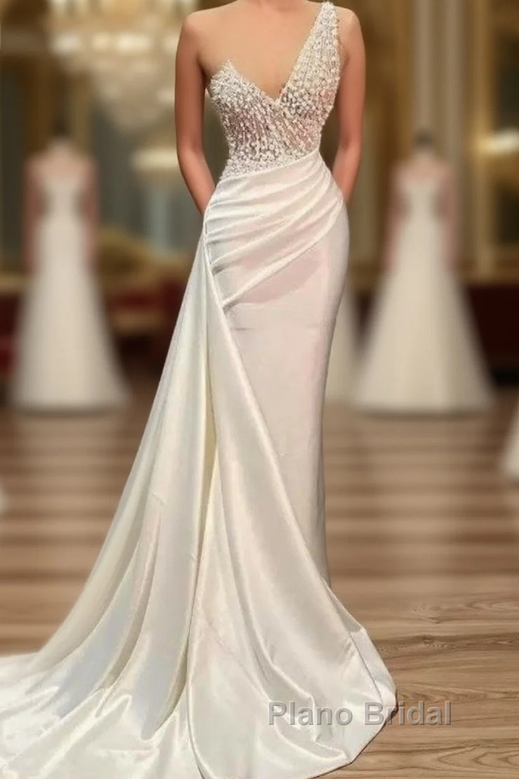 Luxury Evening Dresses Mermaid One-Shoulder Appliques Beaded Long Turkey Dubai Saudi Arabic Evening Gown Formal Prom Dresses Main image