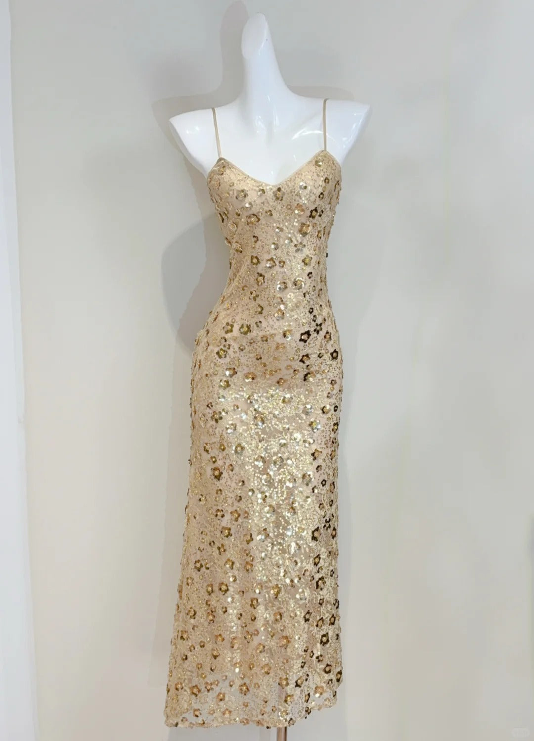 Luxury Gold Mermaid Strapless V-Neck Sequined Long Formal Prom Dresses