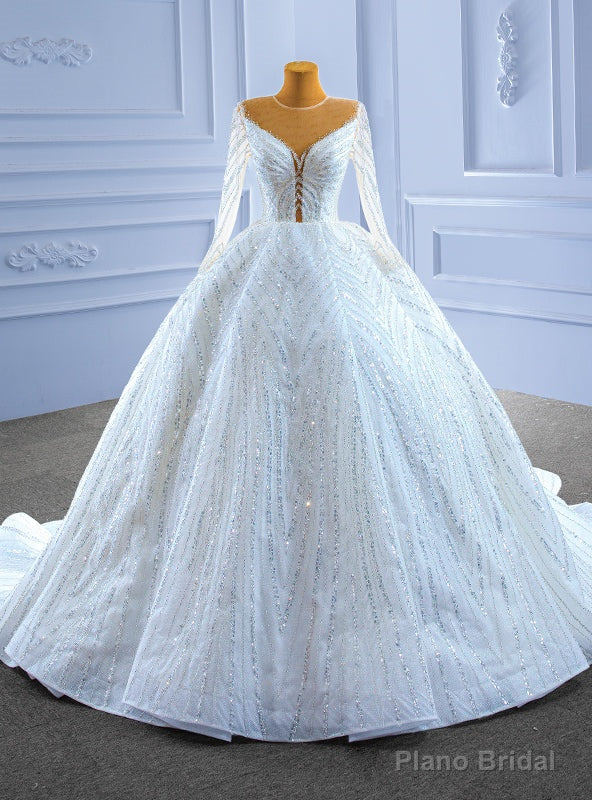 Luxury Heavy Beading Sequins Long Sleeve Wedding Dress