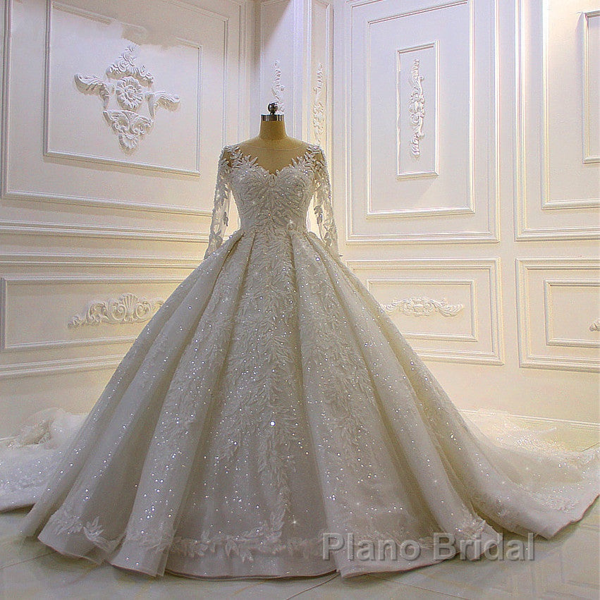 Luxury Long Ball Gown Lace Appliques Wedding Dress with Sleeves Secondary image