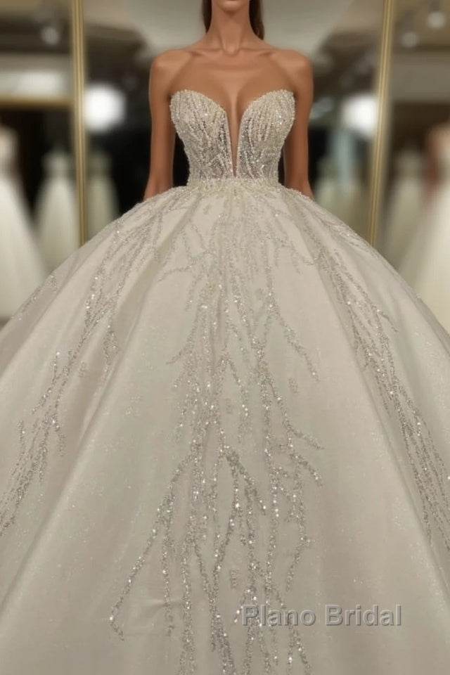 Luxury Long Ball Gown Sweetheart Glitter Wedding Dress