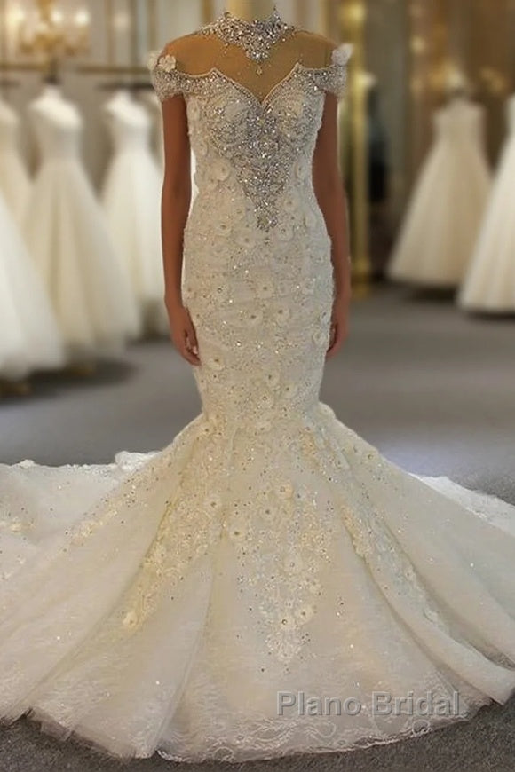 Luxury Long Mermaid Full Beading Lace Tulle Wedding Dresses