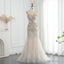 Luxury Mermaid Crystal Pearls Nude Tulle Long Prom Dress