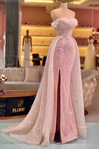 Luxury Mermaid Pink Floor Length Sleeveless Sequin Formal Prom Dresses